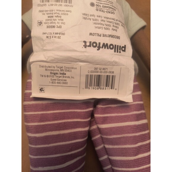 Target Pillowfort Soft Plush Doll 20" Black Fabric Mint Shirt Striped Shorts - Picture 8 of 8